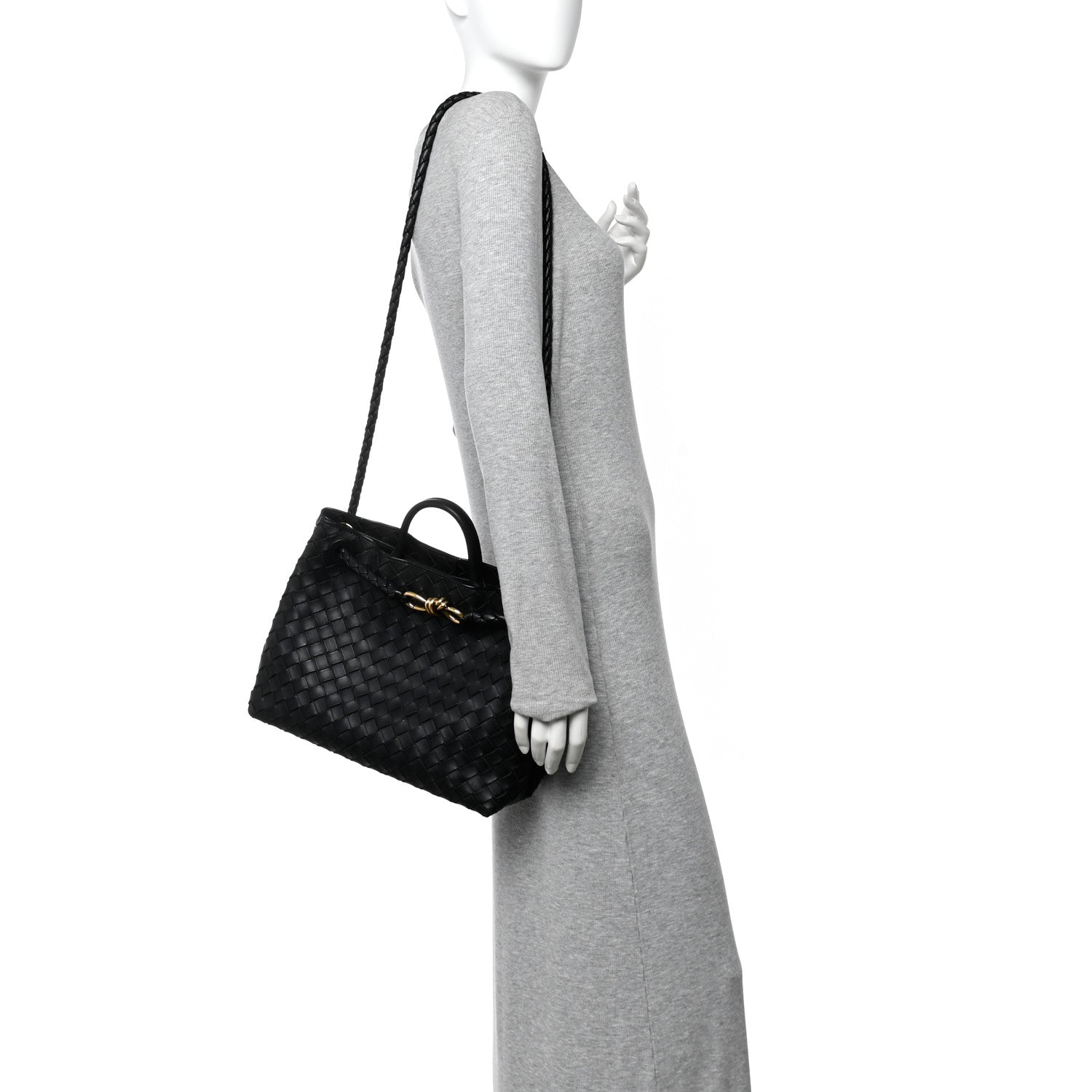 Nappa Intrecciato Medium Andiamo Shoulder Bag Black
