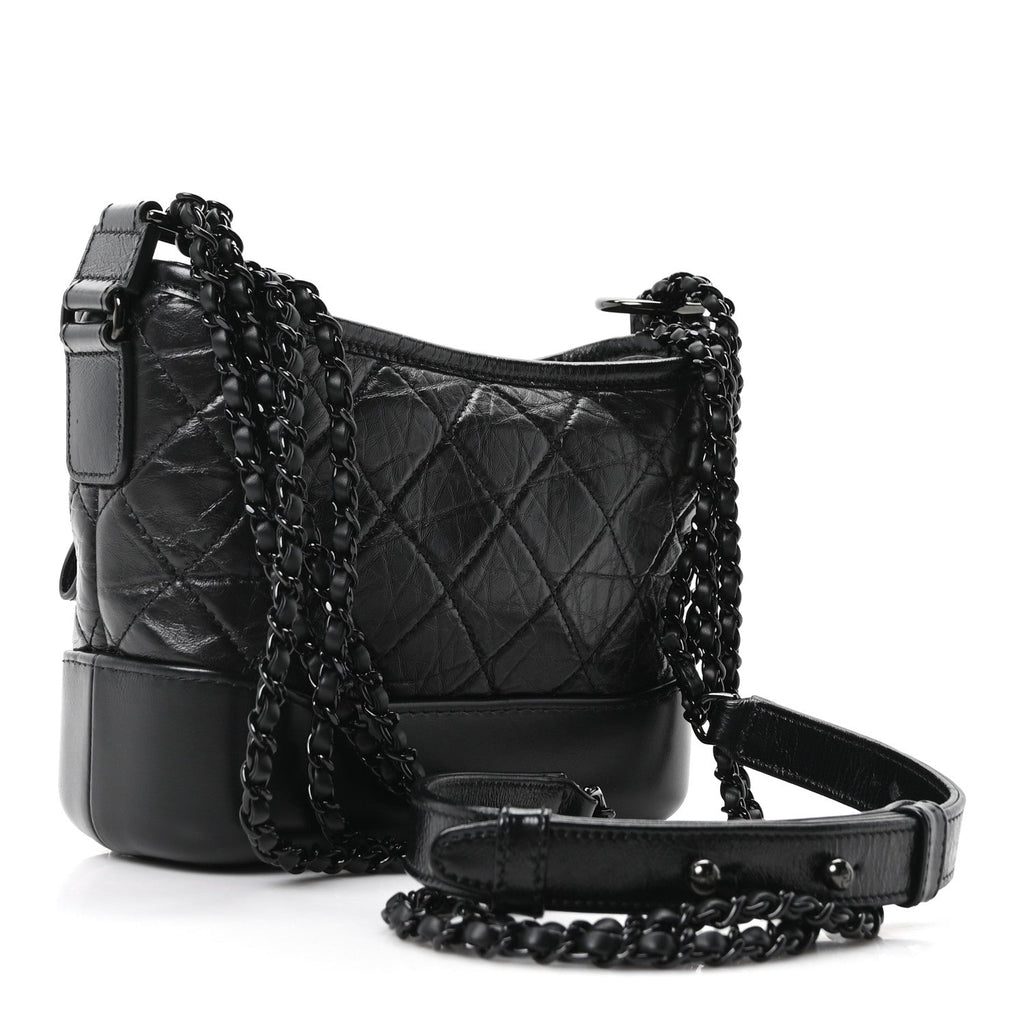 Aged Calfskin Quilted Small Gabrielle Hobo So Black
