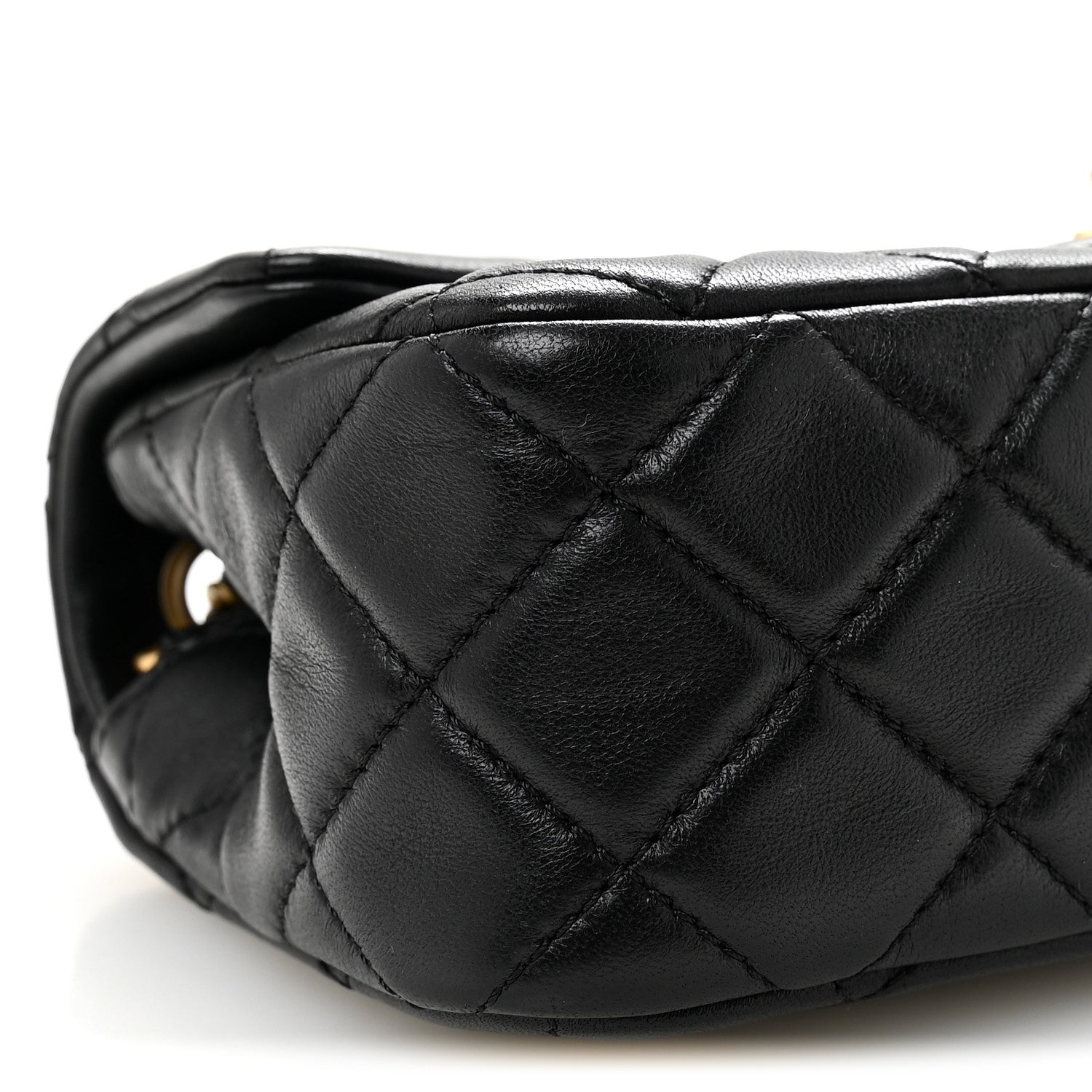 Lambskin Quilted Mini Rectangular Pearl Crush Flap Black