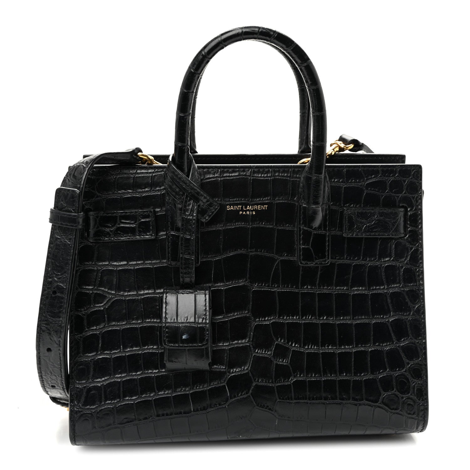 Calfskin Crocodile Embossed Nano Sac De Jour Black