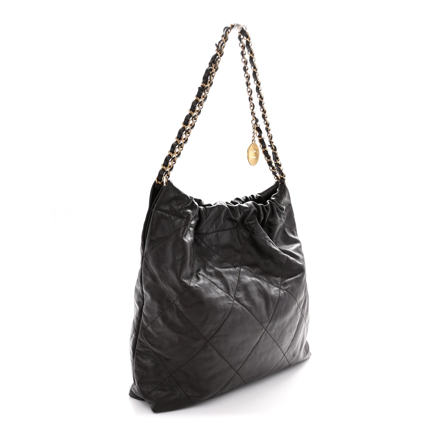 Shiny Calfskin Quilted Small Chanel 22 Dark Brown