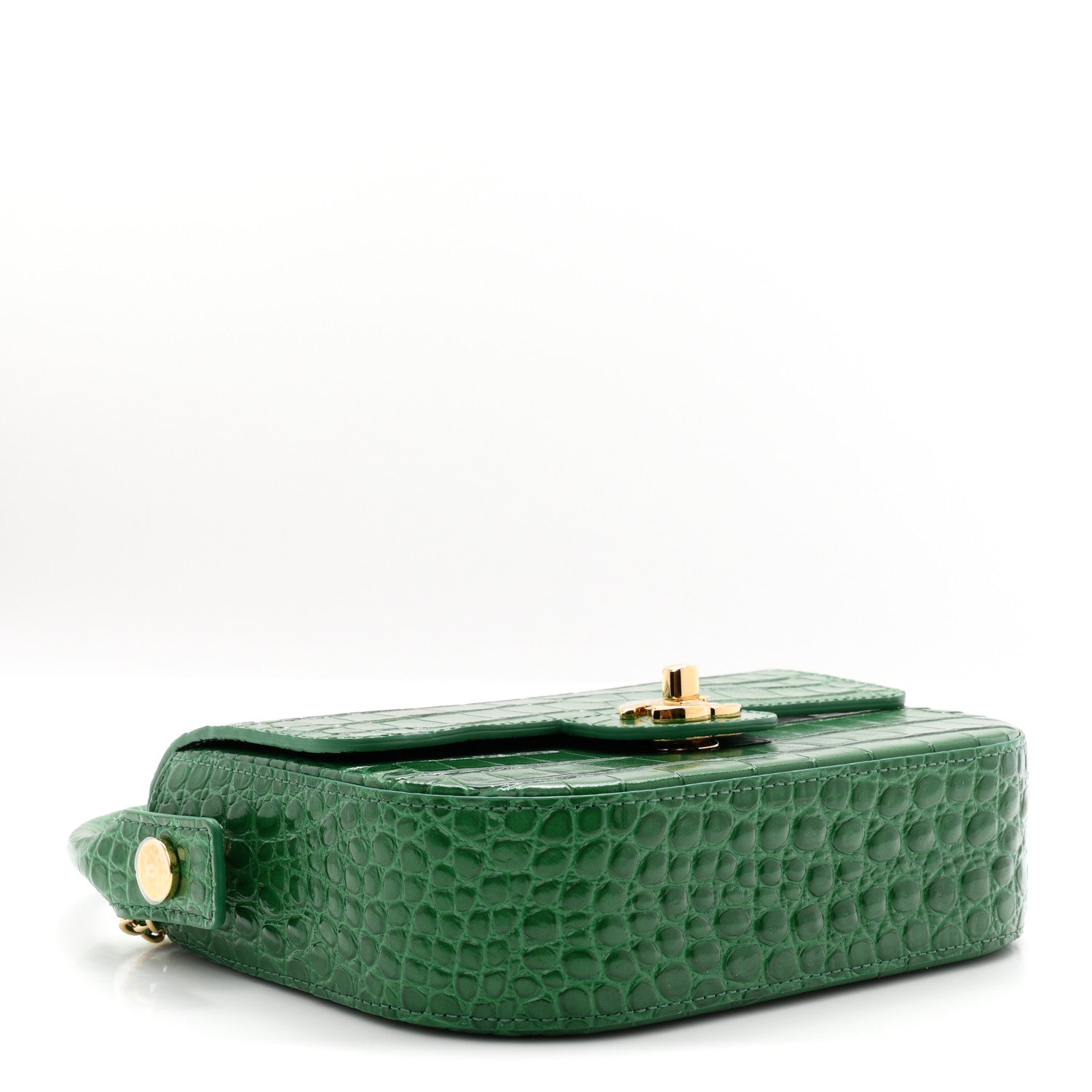Calfskin Crocodile Embossed Turn Around Mini Flap Emerald