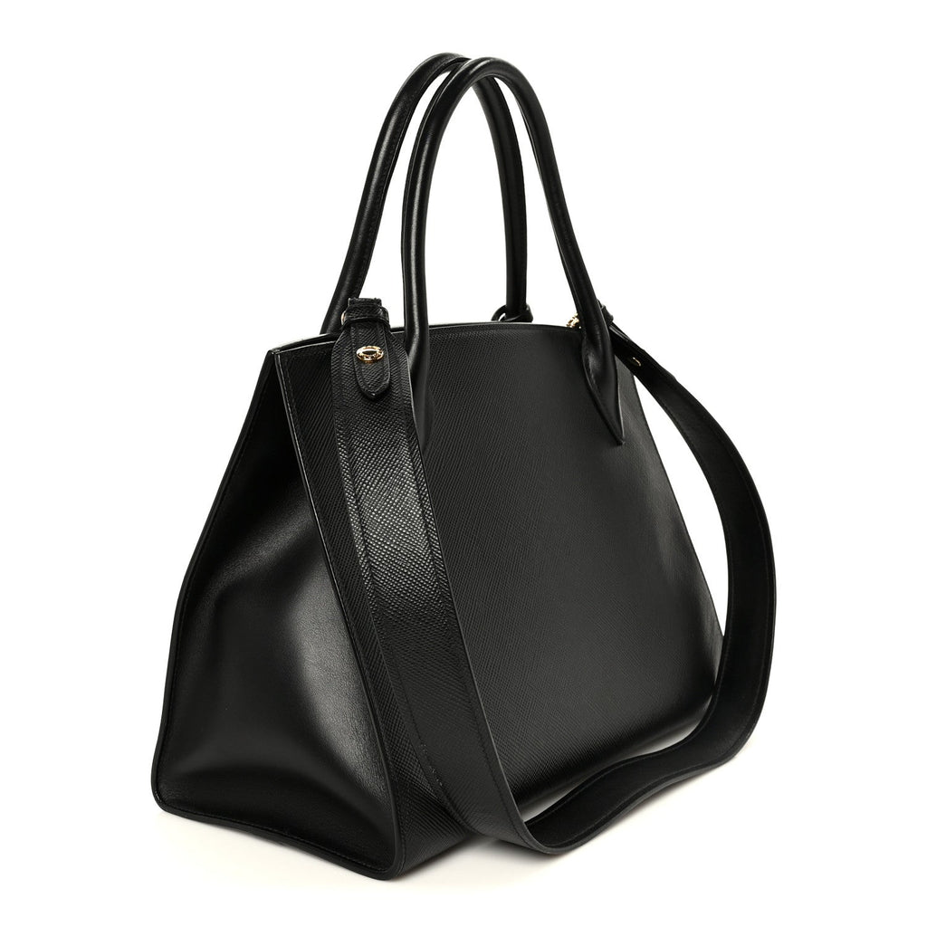 Saffiano Cuir Calfskin Medium Monochrome Top Handle Tote Black