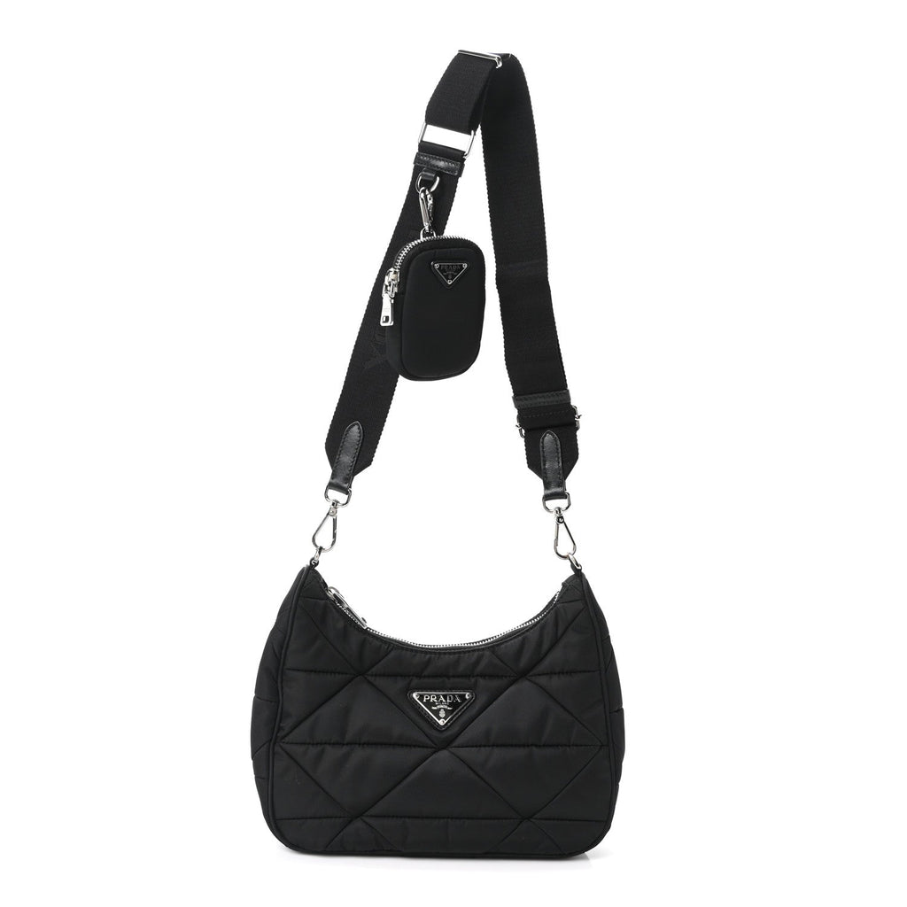 Re-Nylon Triangle Padded Patchwork Shoulder Bag Black