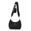Re-Nylon Triangle Padded Patchwork Shoulder Bag Black
