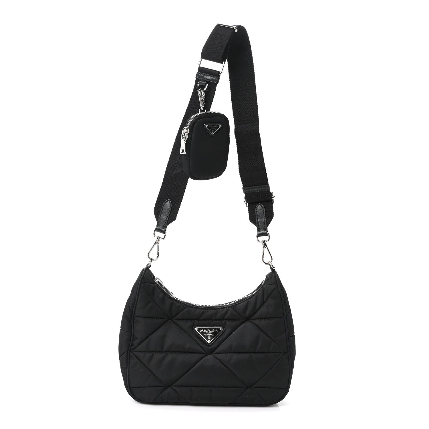 Re-Nylon Triangle Padded Patchwork Shoulder Bag Black