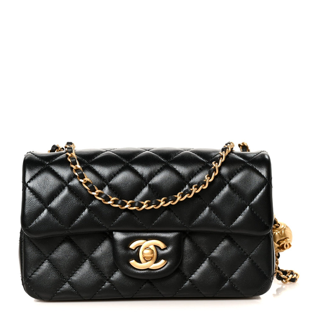 Lambskin Quilted Mini Rectangular Pearl Crush Flap Black