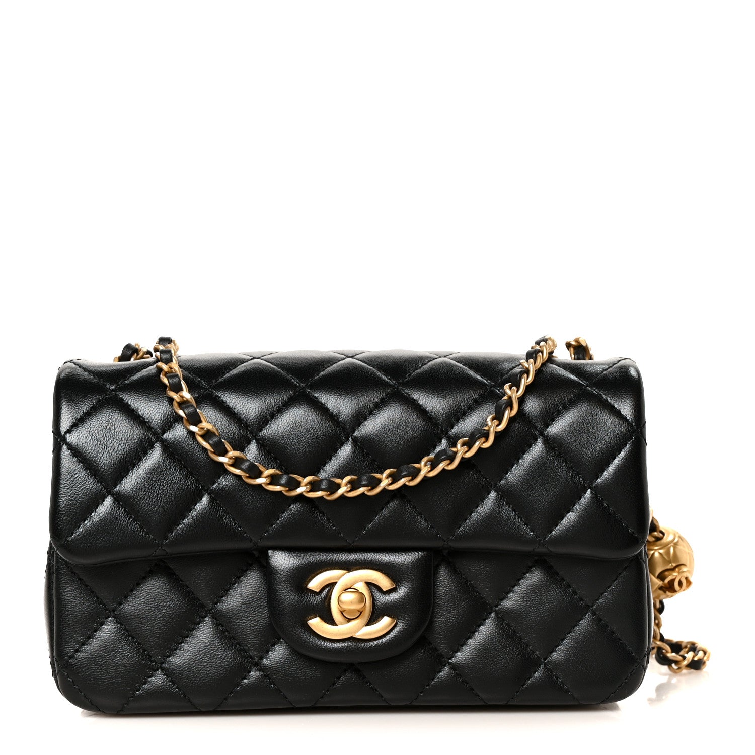 Lambskin Quilted Mini Rectangular Pearl Crush Flap Black