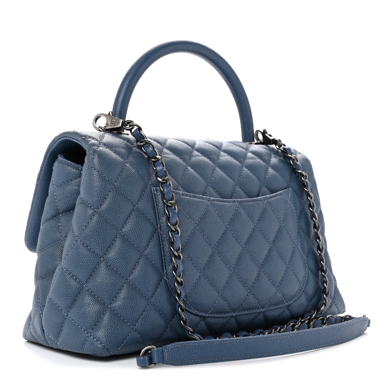 Caviar Quilted Small Coco Handle Flap Blue