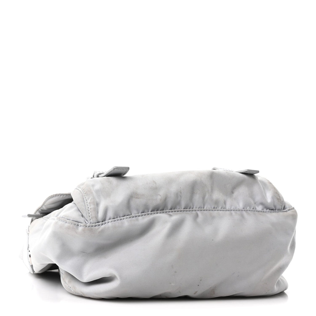 Re-Nylon Vela Saffiano Pocket Double Buckle Messenger Shoulder Bag Fiordaliso