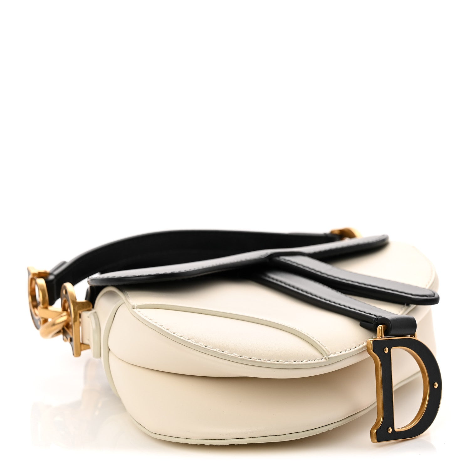 Supple Calfskin Two Tone Mini Saddle Bag With Strap Latte Black