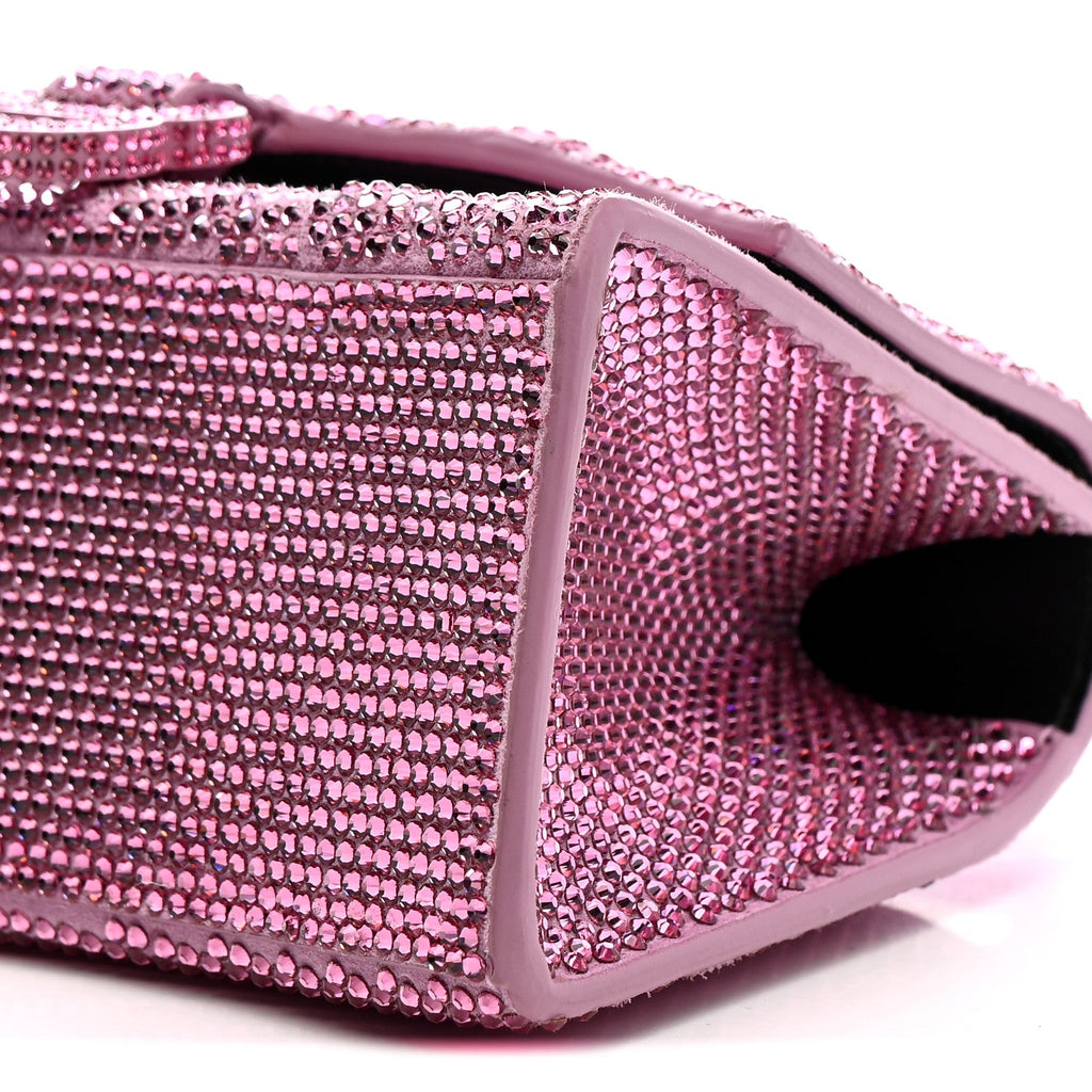 Strass Suede Hourglass Top Handle Bag XS Pink
