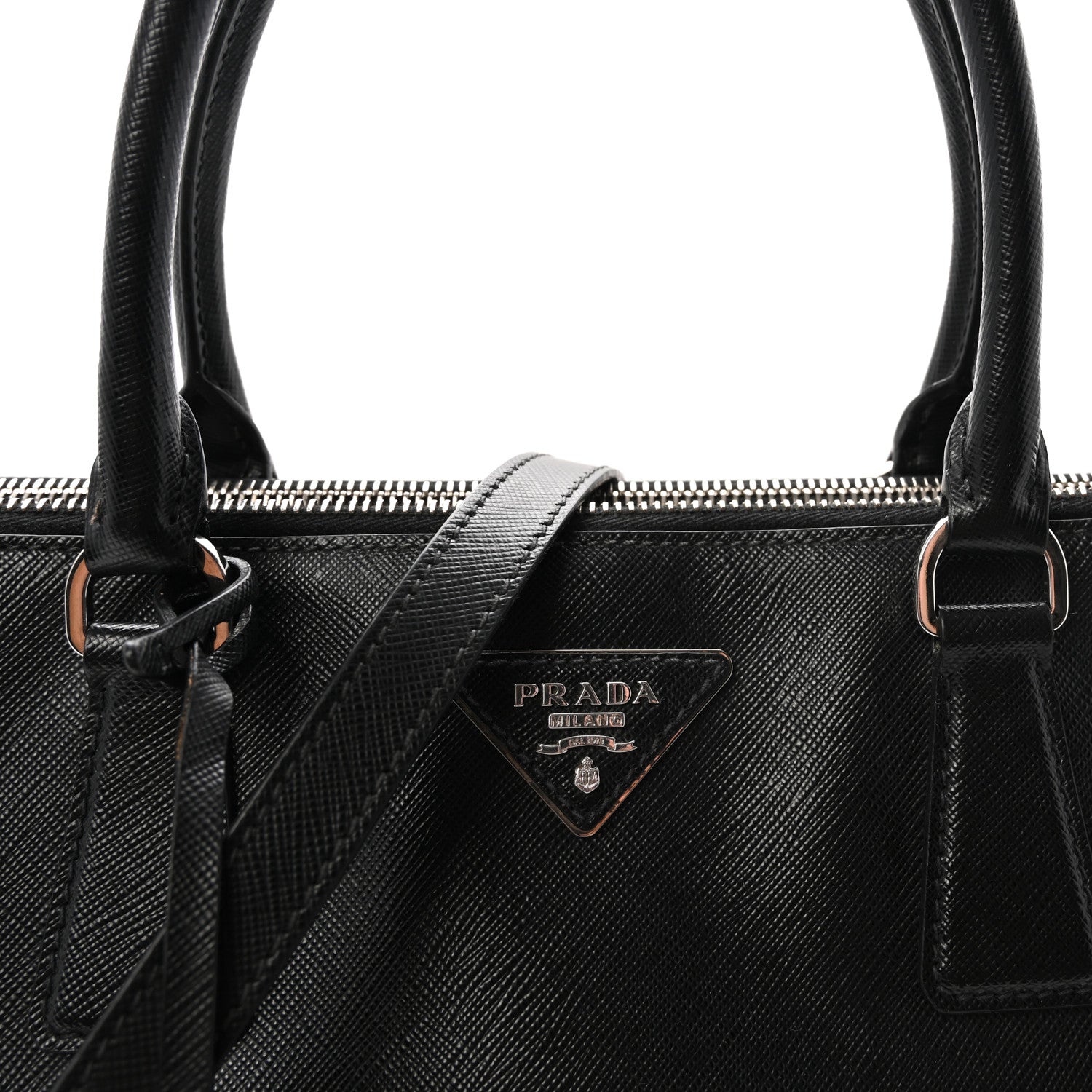 Saffiano Medium Galleria Double Zip Tote Black Talco