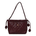 Lambskin Quilted Drawstring Clutch With Strap Dark Burgundy