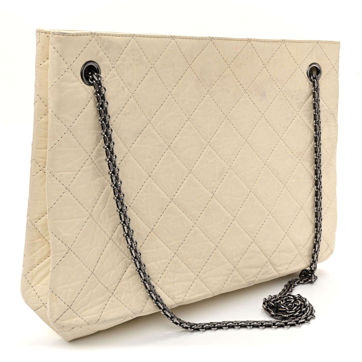 Aged Calfskin Quilted Reissue 2.55 Tote Ivory
