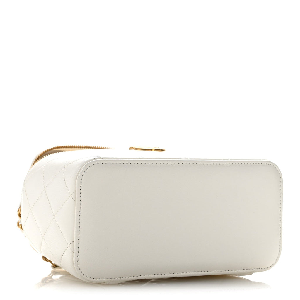 Goatskin Quilted Punk Essentials Vanity Case With Chain White