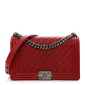Caviar Quilted New Medium Boy Flap Dark Red