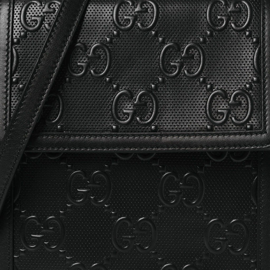 Calfskin GG Tennis Embossed Messenger Bag Black