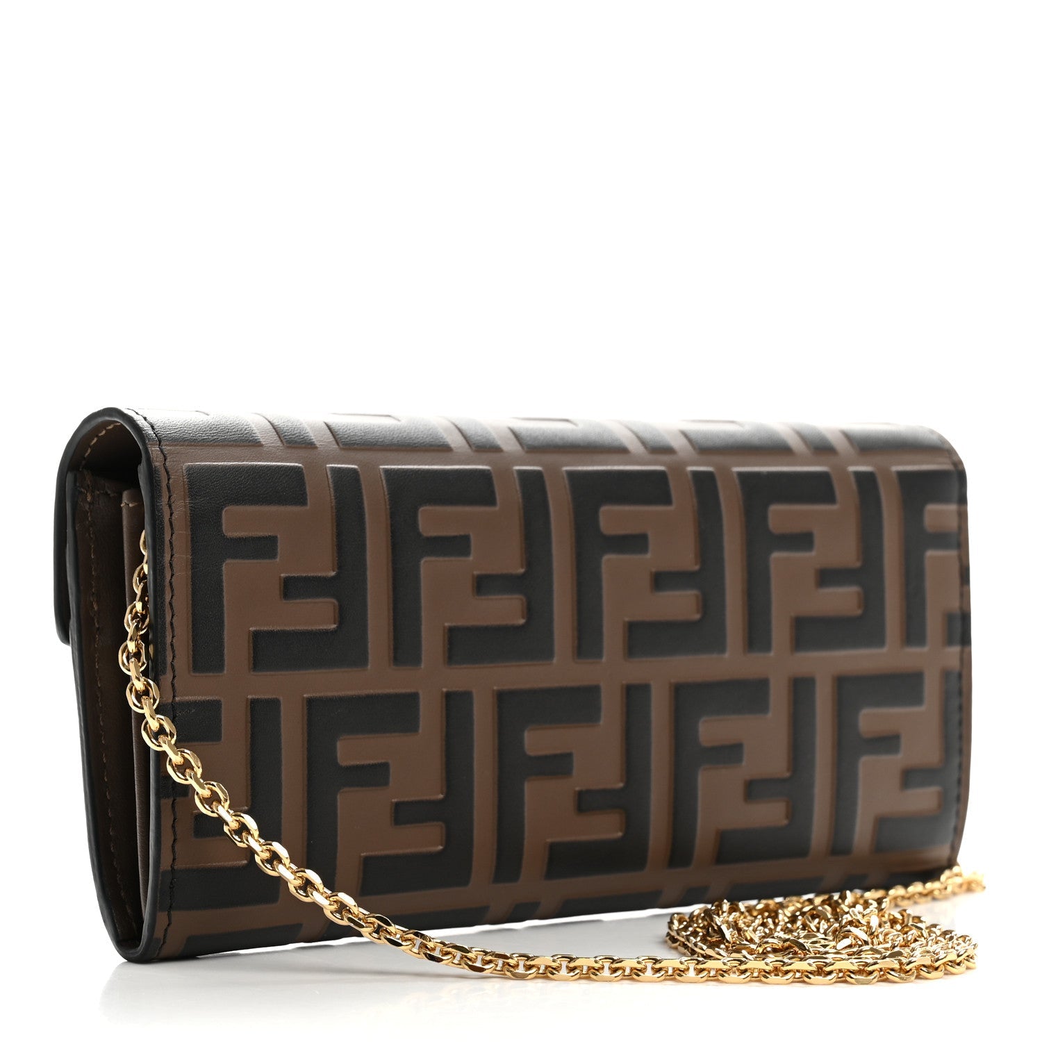 Vitello Soft F is Fendi Bi-Color FF 1974 Embossed Continental Envelope Wallet On Chain Maya Black