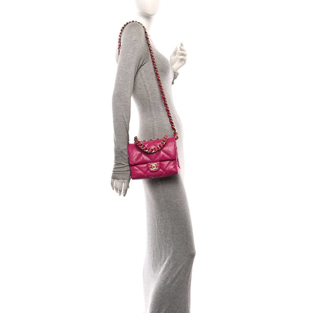 Lambskin Quilted Small Chain Top Handle Flap Fuchsia