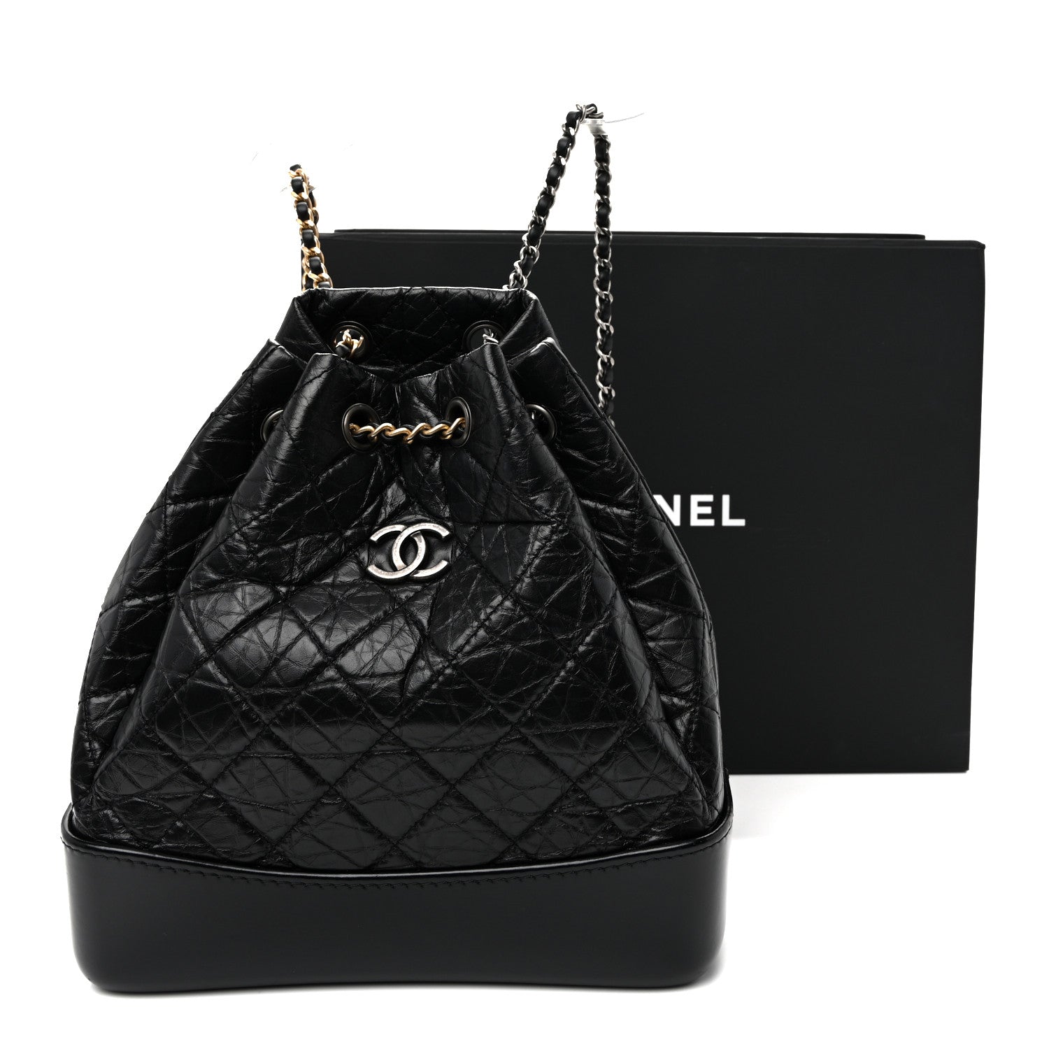 Aged Calfskin Quilted Small Gabrielle Backpack Black