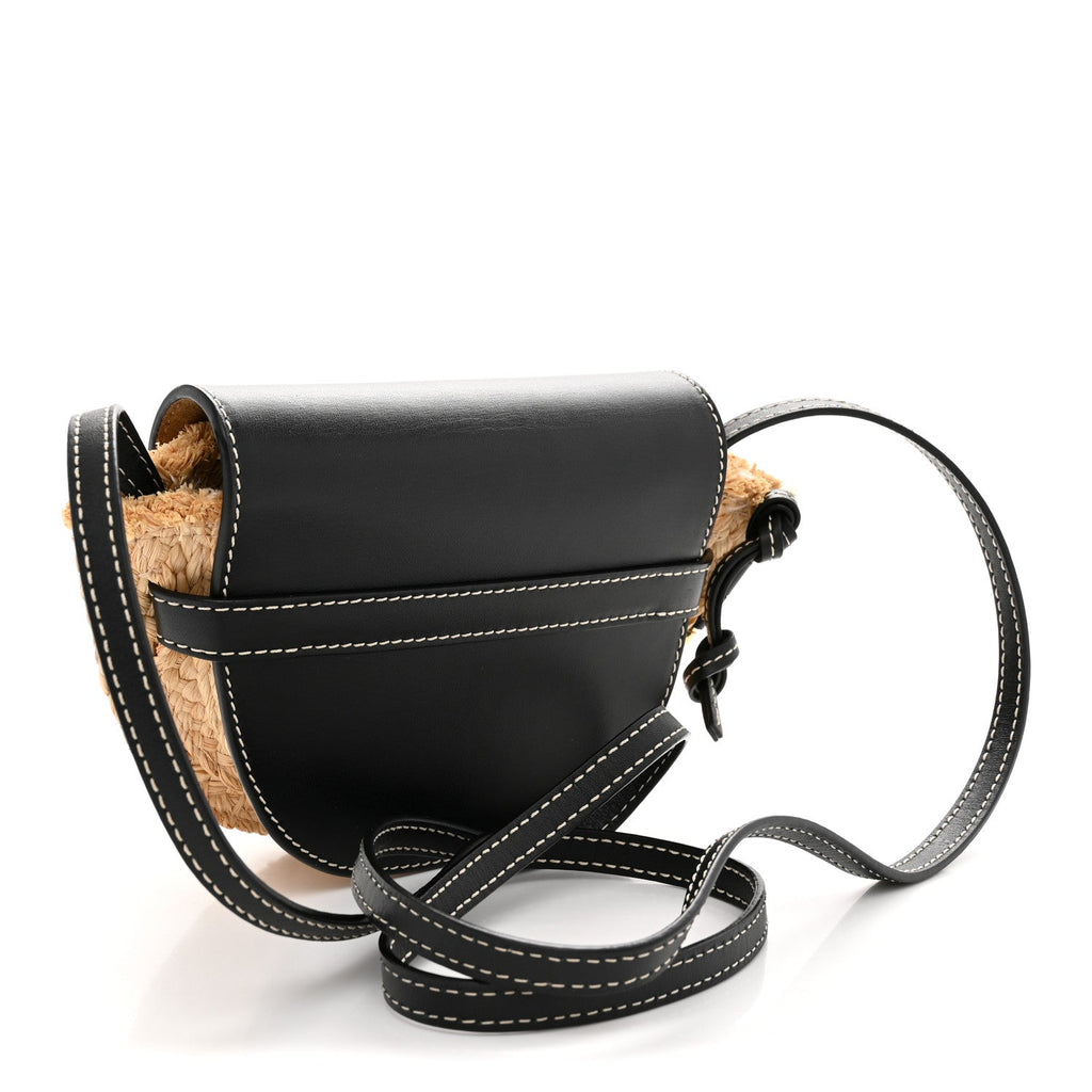 Calfskin Raffia Mini Gate Crossbody Bag Natural Black