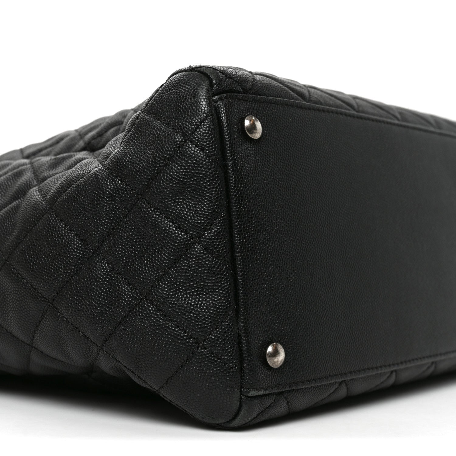 Caviar Quilted Large Coco Handle Shopping Tote Black