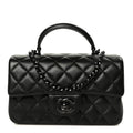 Lambskin Quilted Mini Top Handle Rectangular Flap So Black