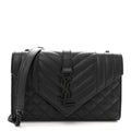 Grain De Poudre Textured Mixed Matelasse Triquilt Small Monogram Monochrome Satchel Black