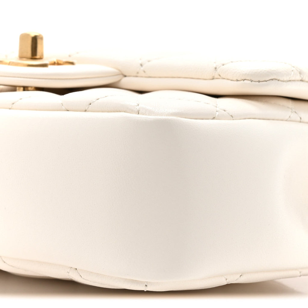 Shiny Lambskin Quilted Pearl Twist Mini Square Flap White