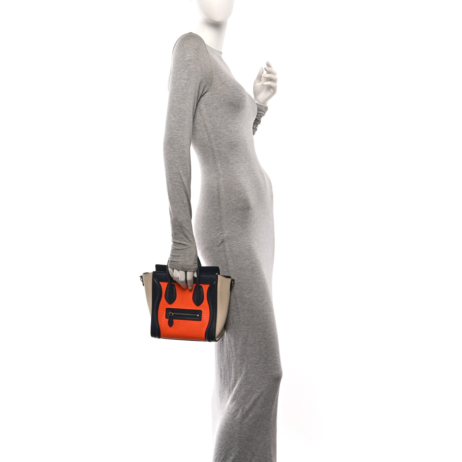 Elephant Calfskin Nano Tri-Color Luggage Bright Orange