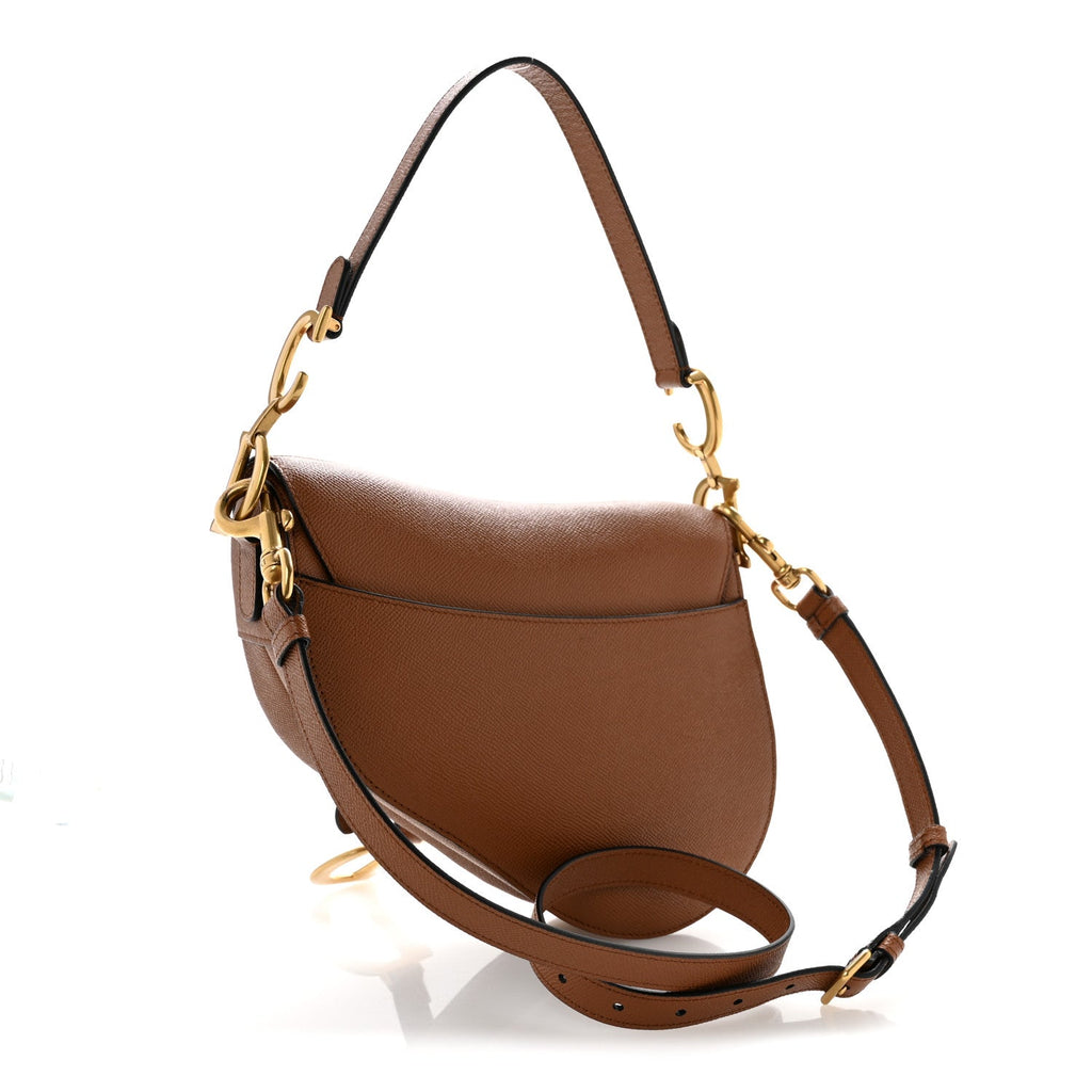 Grained Calfskin Saddle Bag With Strap Camello