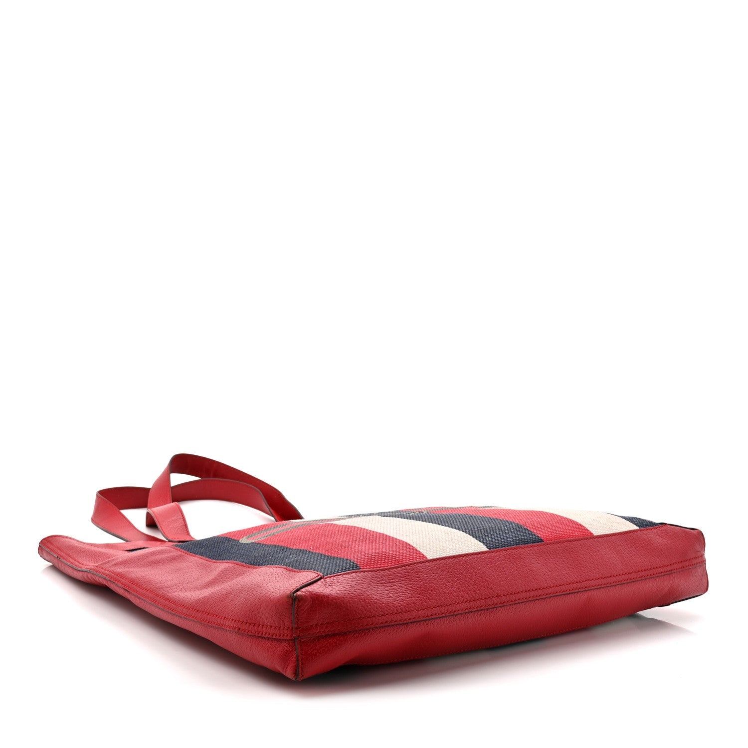 Canvas Calfskin Sylvie Stripe Logo Mens Tote Red White Blue