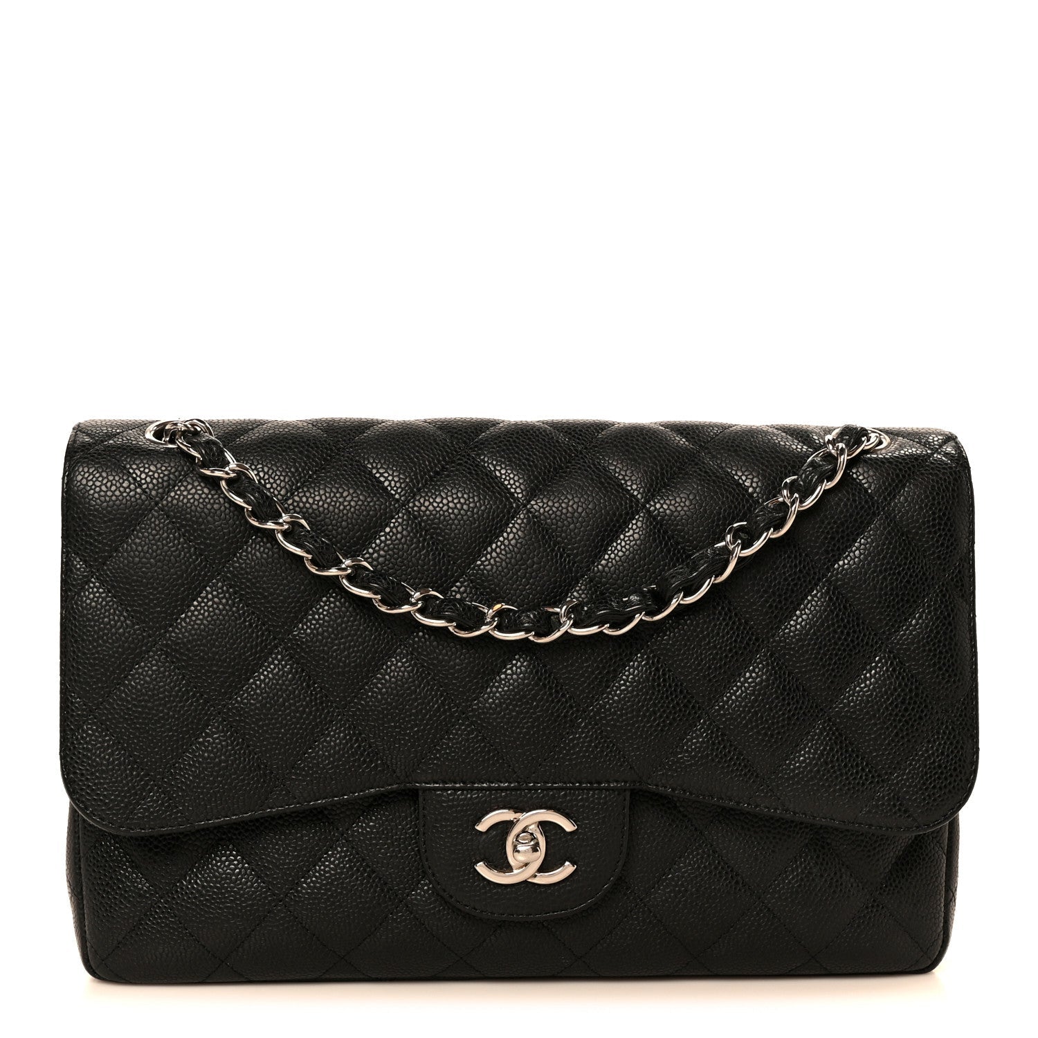 Caviar Quilted Jumbo Double Flap Black