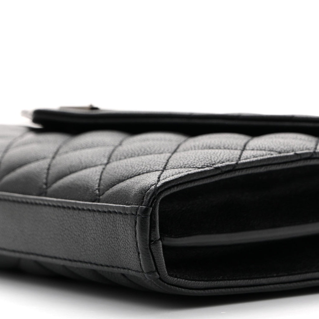 Sheepskin Tri-Quilt Monogram Envelope Chain Wallet Black