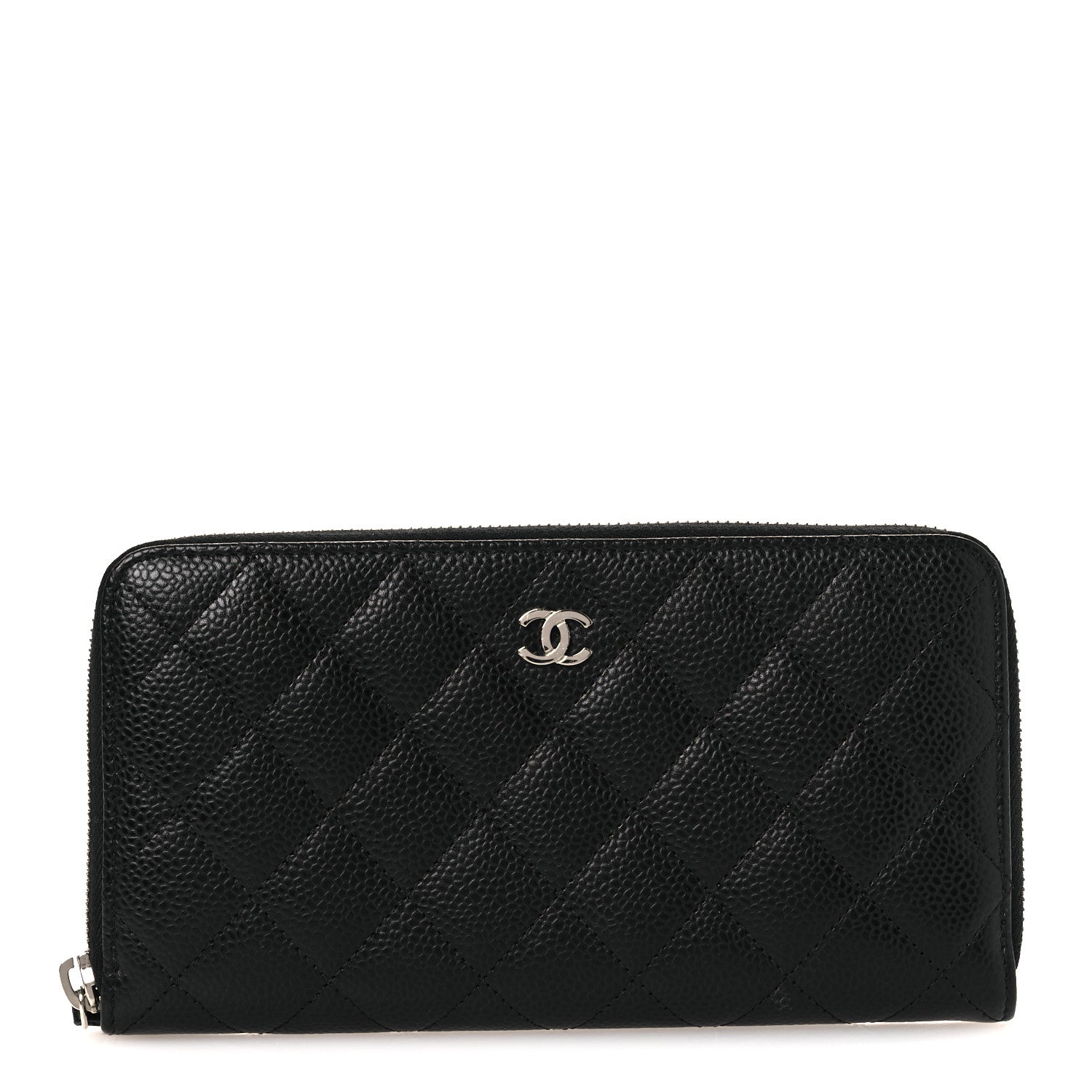 Caviar Quilted Large Gusset Zip Around Wallet Black