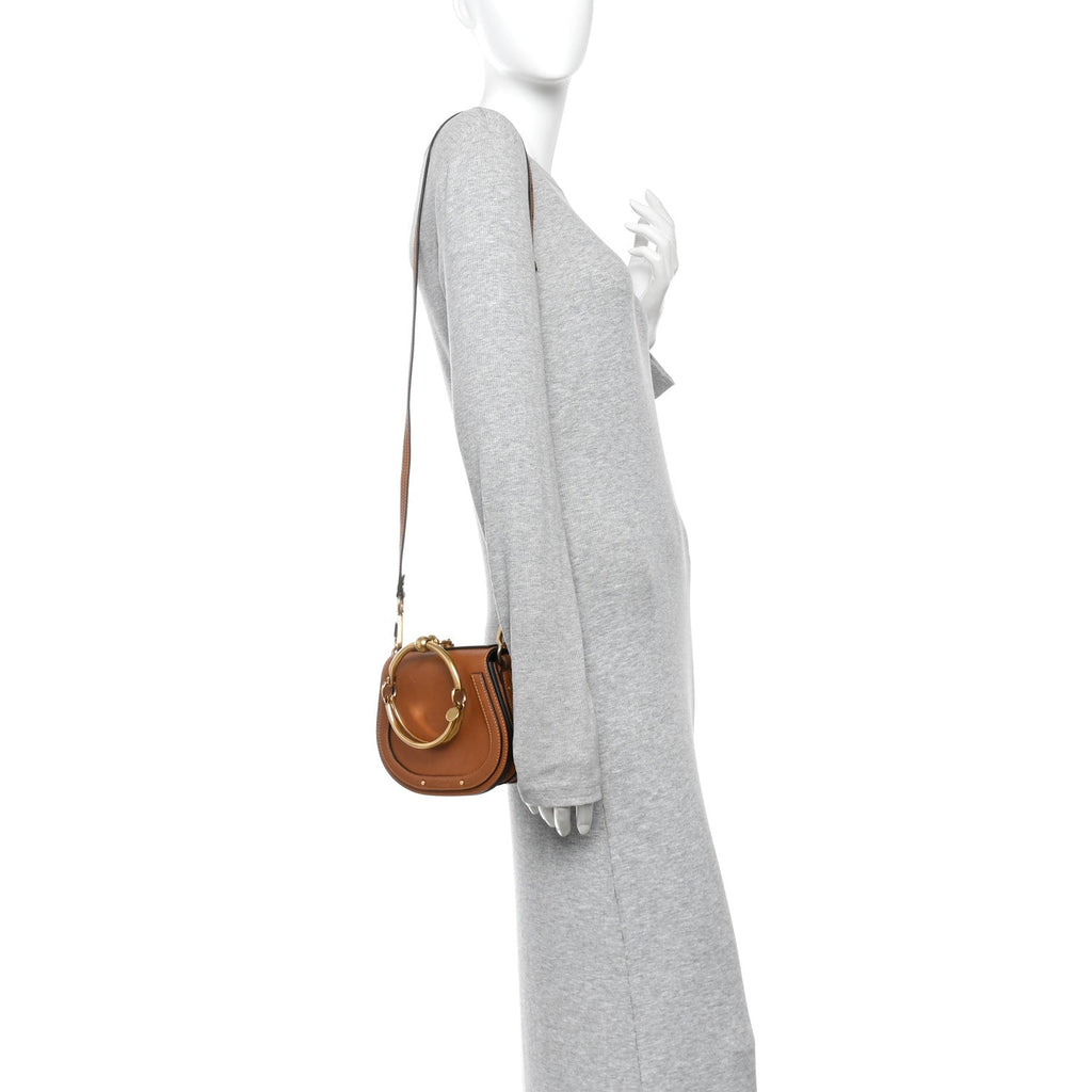 Calfskin Suede Medium Nile Bracelet Bag Caramel