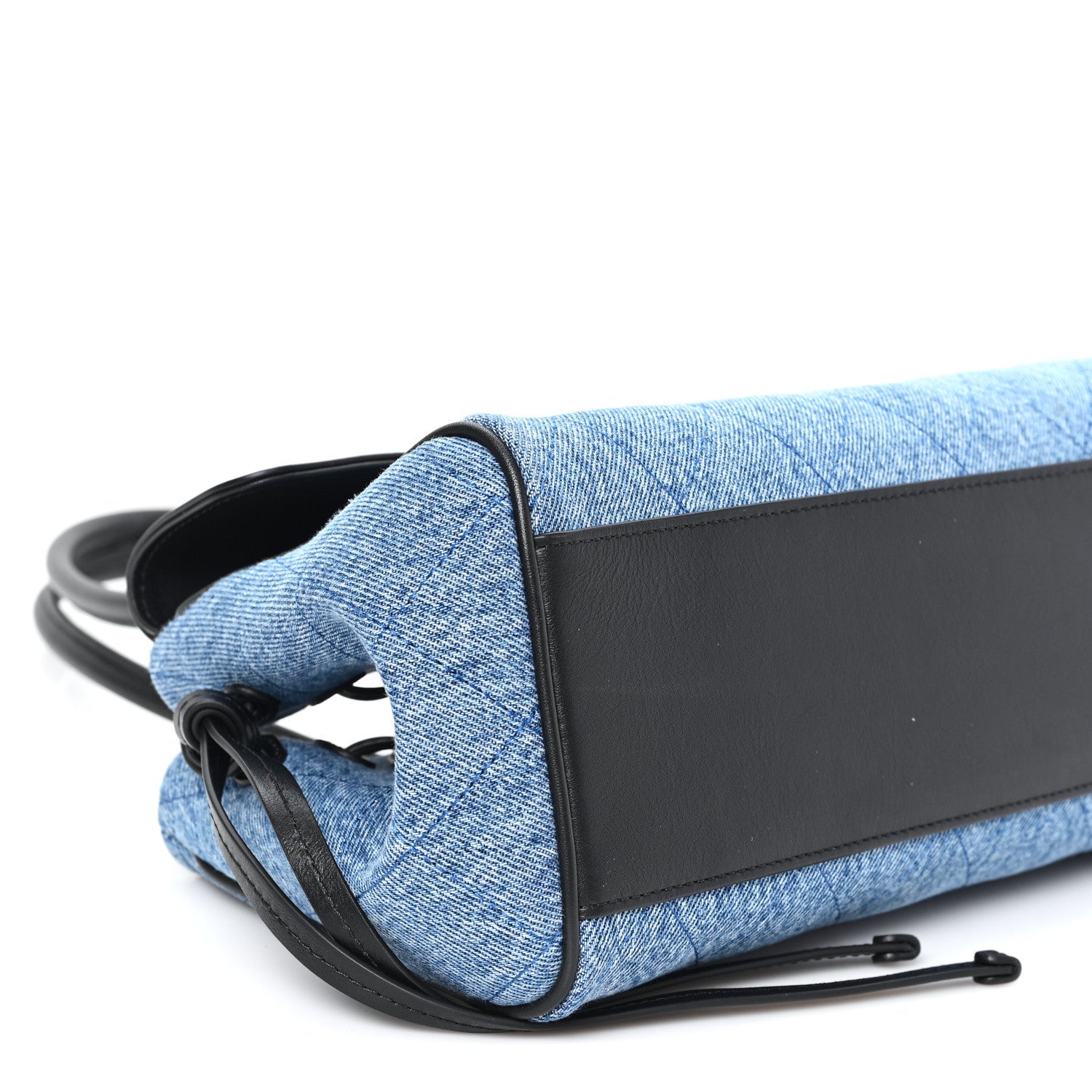 Calfskin Denim Stitched Urban Essentials Small Shopping Bag Blue Black
