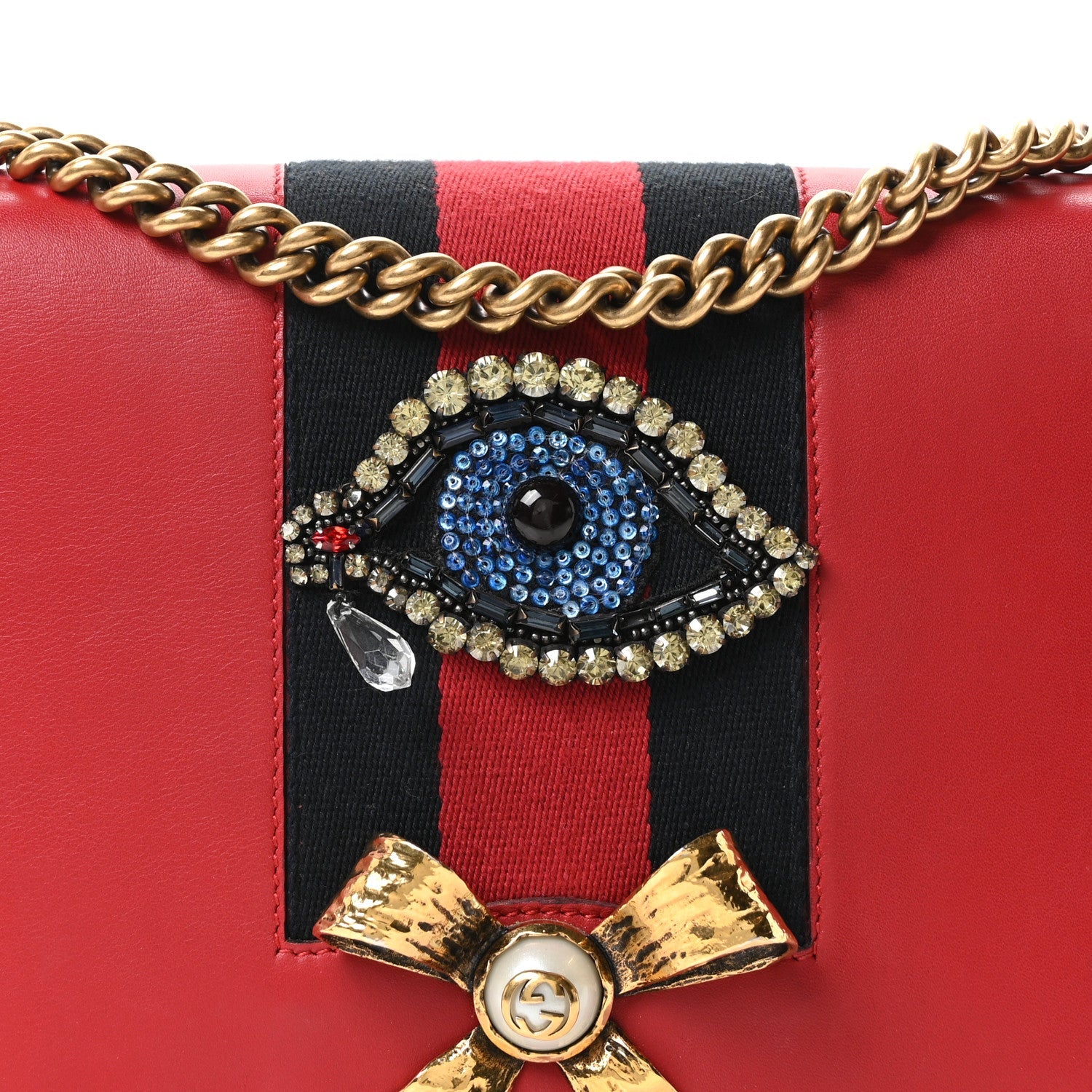 Calfskin Web Medium Peony Chain Shoulder Bag Red