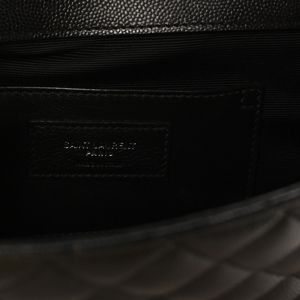 Grain De Poudre Textured Mixed Matelasse Triquilt Small Monogram Satchel Black