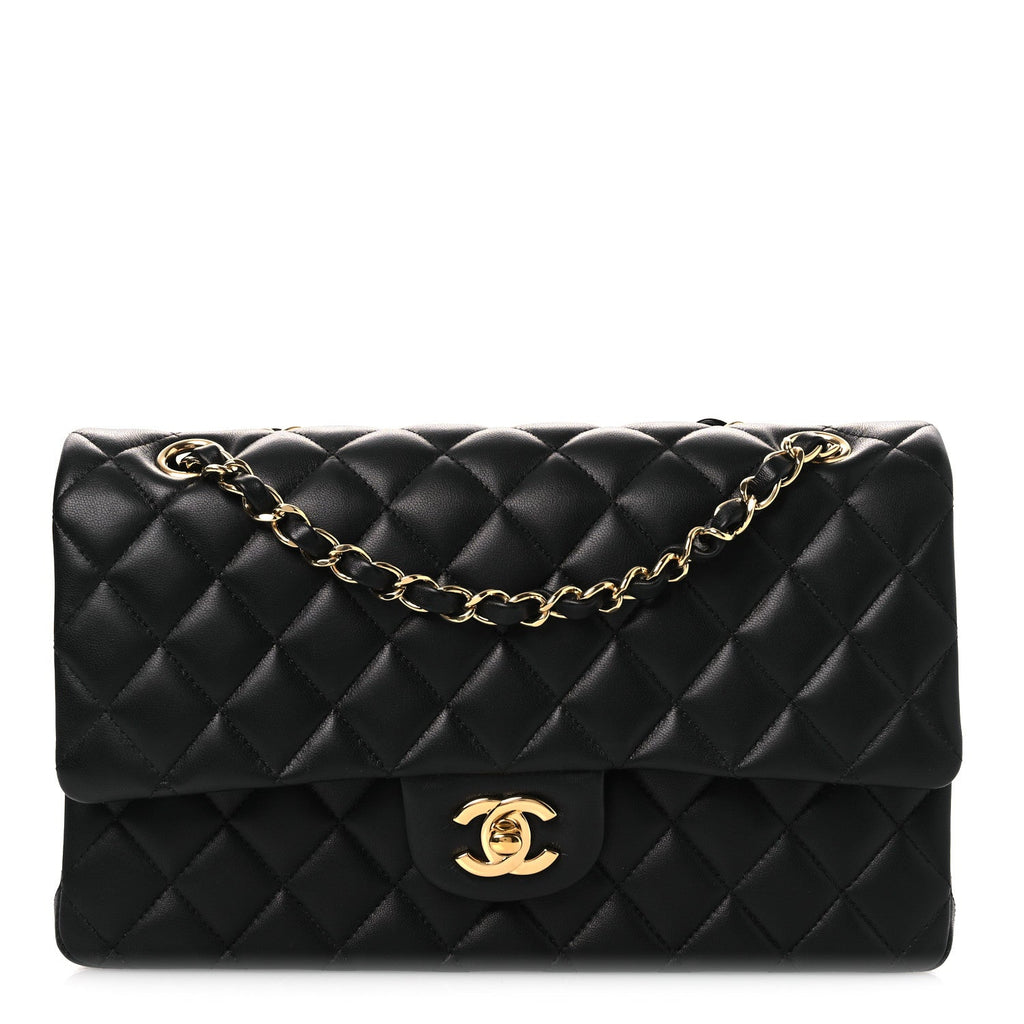 Lambskin Quilted Medium Double Flap Black