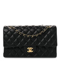 Lambskin Quilted Medium Double Flap Black