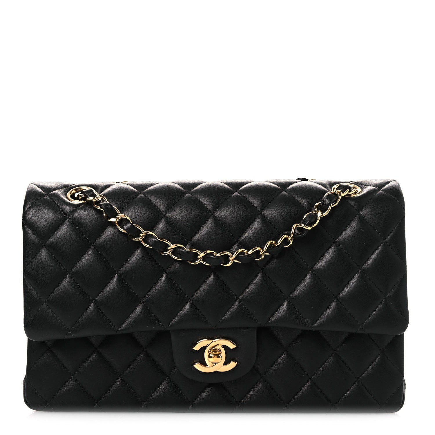 Lambskin Quilted Medium Double Flap Black