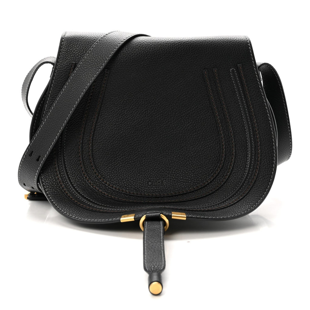 Calfskin Medium Marcie Round Crossbody Bag Black