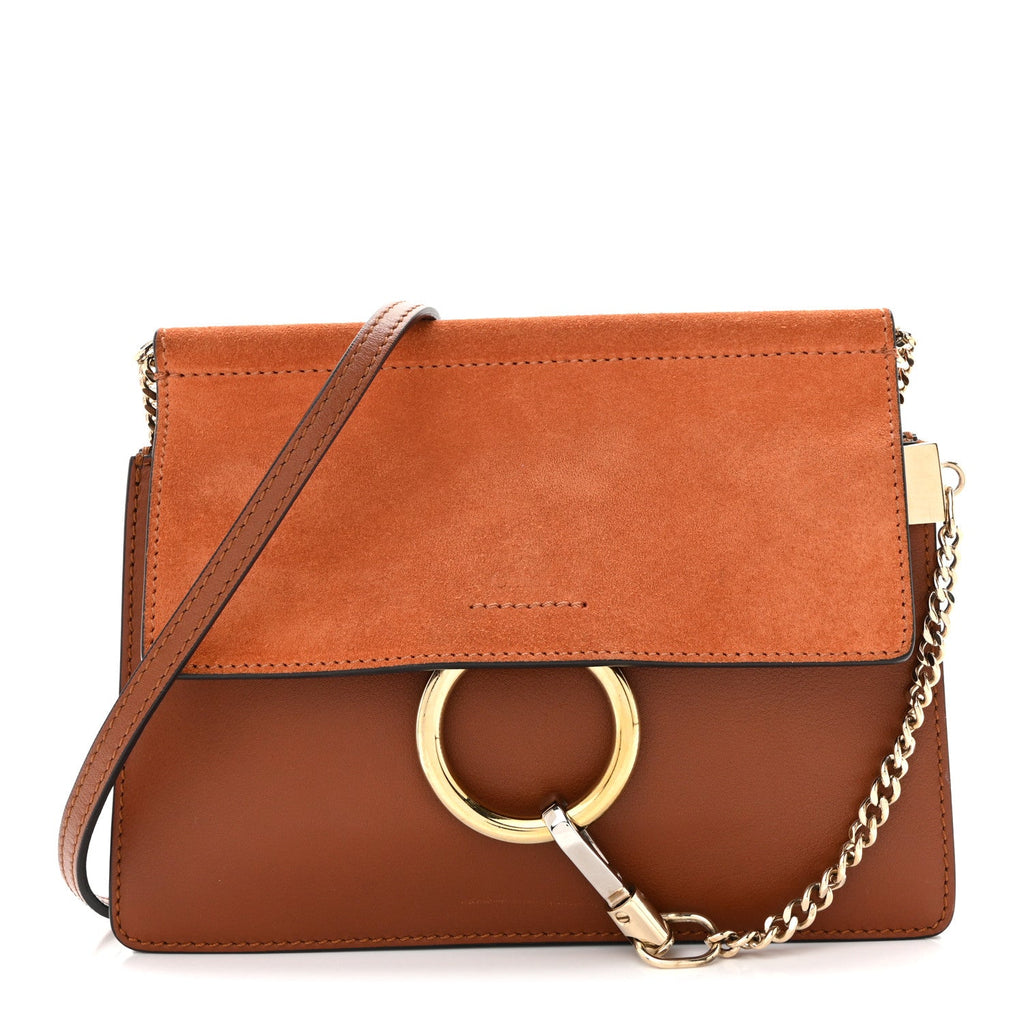 Calfskin Suede Mini Chain Faye Shoulder Bag Tobacco