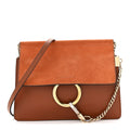 Calfskin Suede Mini Chain Faye Shoulder Bag Tobacco