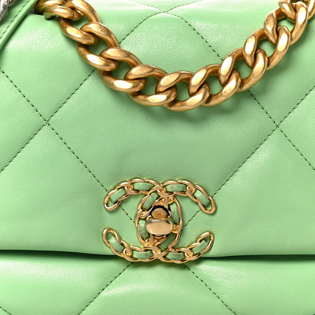 Goatskin Quilted Medium Chanel 19 Flap Light Green