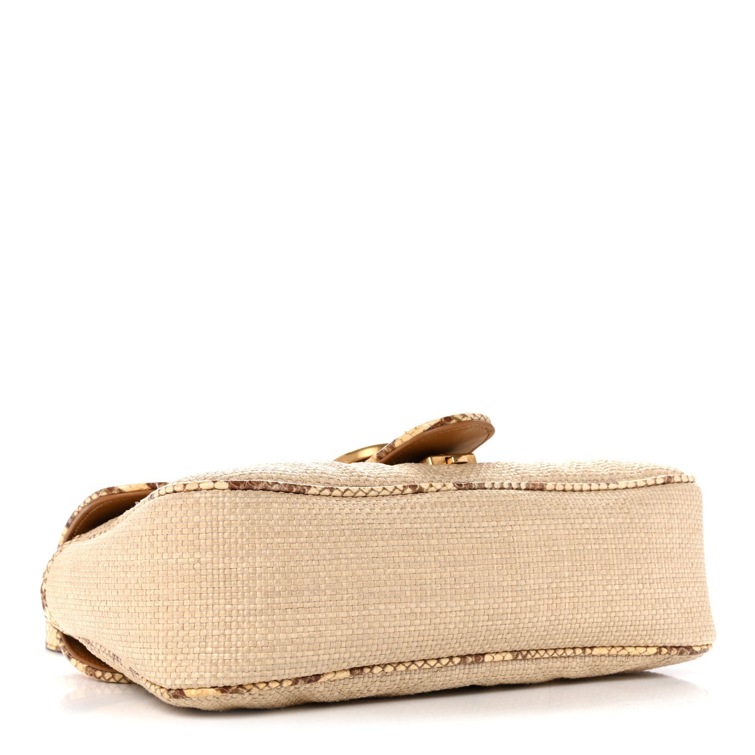 Raffia Elaphe Matelasse Small GG Marmont Shoulder Bag Natural Cream Brown
