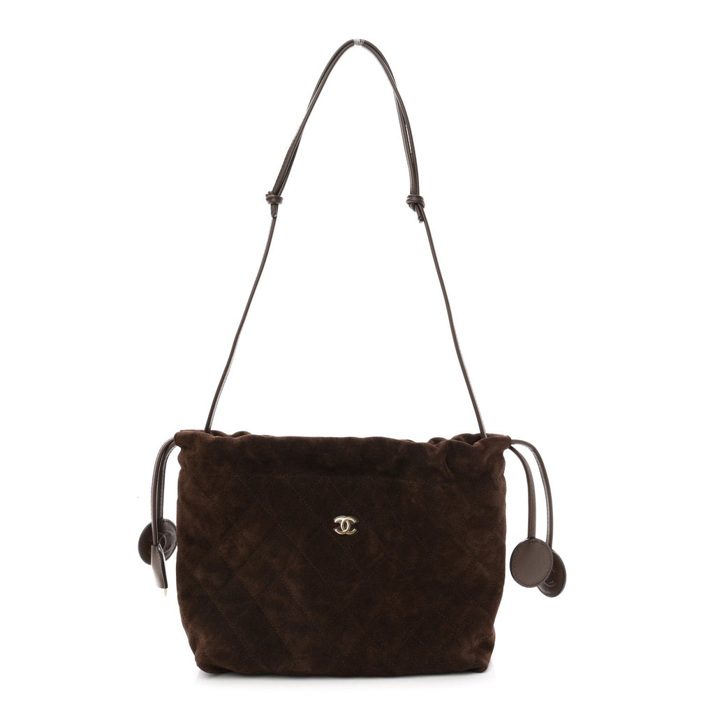 Suede Calfskin Quilted Clutch With Strap Dark Brown