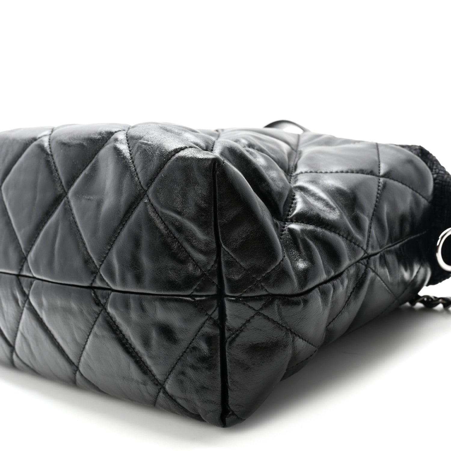 Glazed Calfskin Quilted Tweed Portobello Tote Black